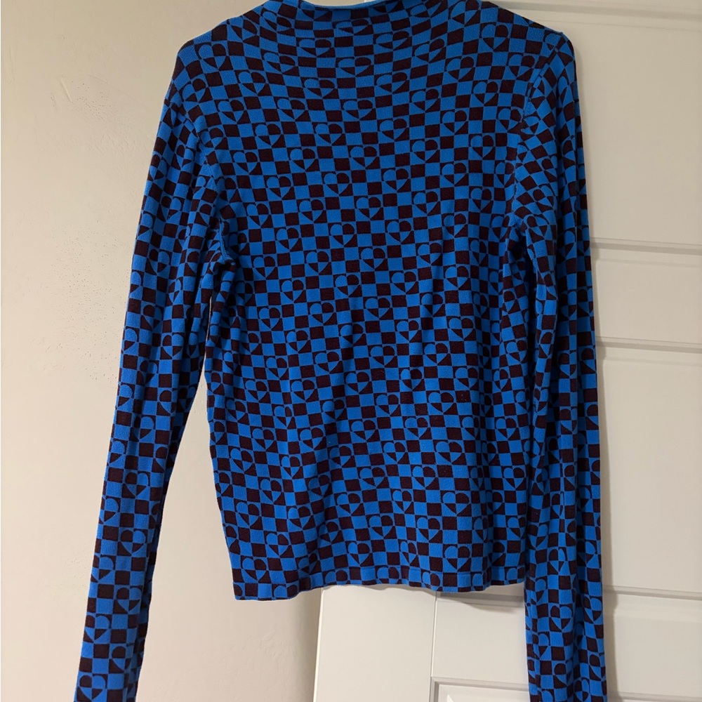 Urban Outfitters Mockneck Blue and Brown Patterned Sweater